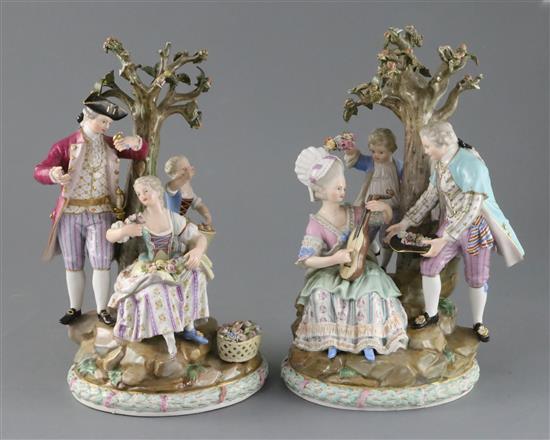 A pair of Meissen groups, late 19th century, H.26.5cm and 25cm, some losses